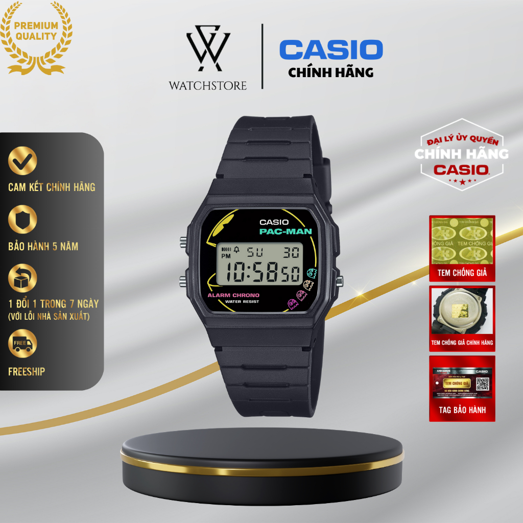 Đồng Hồ Nam Casio PAC-MAN F-91WPC-1ADR Màu Đen Họa Tiết Mặt Kính Nhựa ...