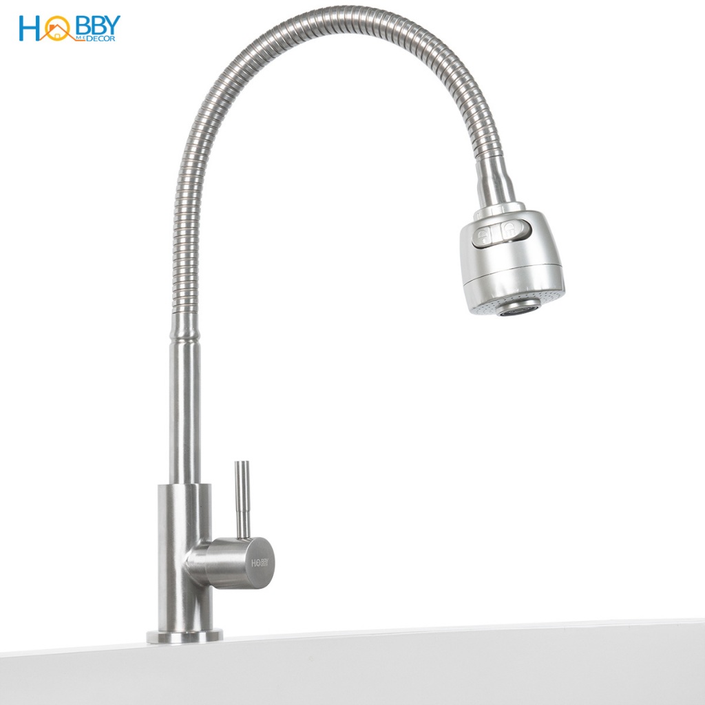 Vòi rửa chén đầu tăng áp thân uốn cong inox 304 Hobby Home Decor LXL
