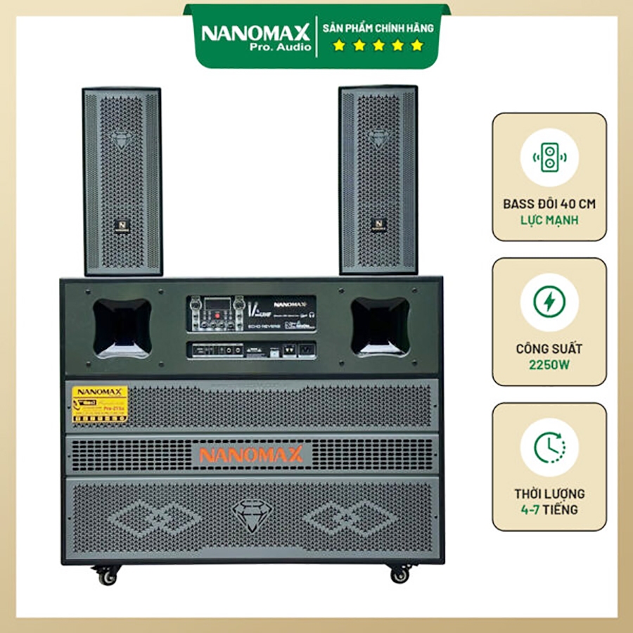 Loa Kéo Nanomax Pro-215A Bass Đôi 40cm Công Suất 2250W – Âm Thanh Mạnh Mẽ, Kết Nối Đa Năng