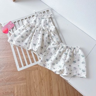 [7-22kg] Set Bộ Hè Cổ Yếm Đũi Mềm, Mát Cho Bé Gái Đi Học Đi Chơi....