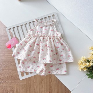 [7-22kg] Set Bộ Hè Cổ Yếm Đũi Mềm, Mát Cho Bé Gái Đi Học Đi Chơi....