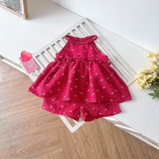 [7-22kg] Set Bộ Hè Cổ Yếm Đũi Mềm, Mát Cho Bé Gái Đi Học Đi Chơi....