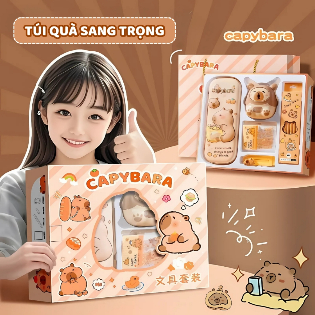 Set Quà Tặng Dụng Cụ Học Tập Capybara, Kuromi, Melody - Bộ Văn Phòng Phẩm Dễ Thương Cho Học Sinh Tiểu Học