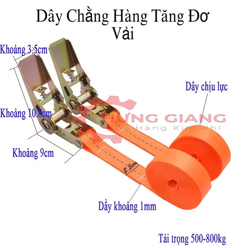 Dây Tăng Đơ Chằng Hàng Đầy Đủ Bản 25 Dài 3M,4M,5M,6M trọng tải 500-800kg