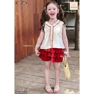 [B&G] Sét váy áo thô cotton hoa kèm chân váy đỏ tầng bồng bềnh cho bé gái từ 12-45kg