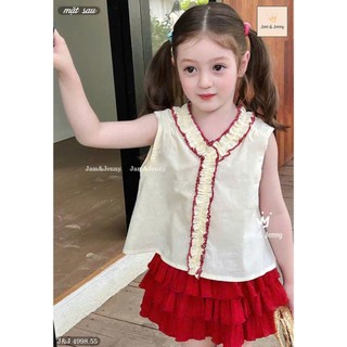 [B&G] Sét váy áo thô cotton hoa kèm chân váy đỏ tầng bồng bềnh cho bé gái từ 12-45kg