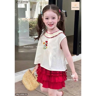 [B&G] Sét váy áo thô cotton hoa kèm chân váy đỏ tầng bồng bềnh cho bé gái từ 12-45kg