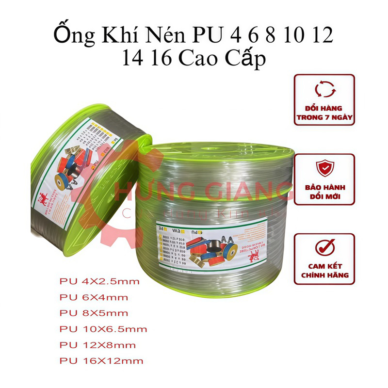 [COMBO 5 MÉT] Dây Hơi Khí Nén LION PU Dây Đài Loan 4*2,5mm, 6*4mm,8*5mm,10*6,5mm;12*8mm;14*10mm;16*12mm
