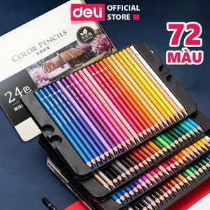 Bút Chì Màu Hộp Thiếc 72 Màu Gốc Dầu/Gốc Nước Cao Cấp Deli Màu Đậm Vẽ Tranh Tô Màu Phác Thảo
