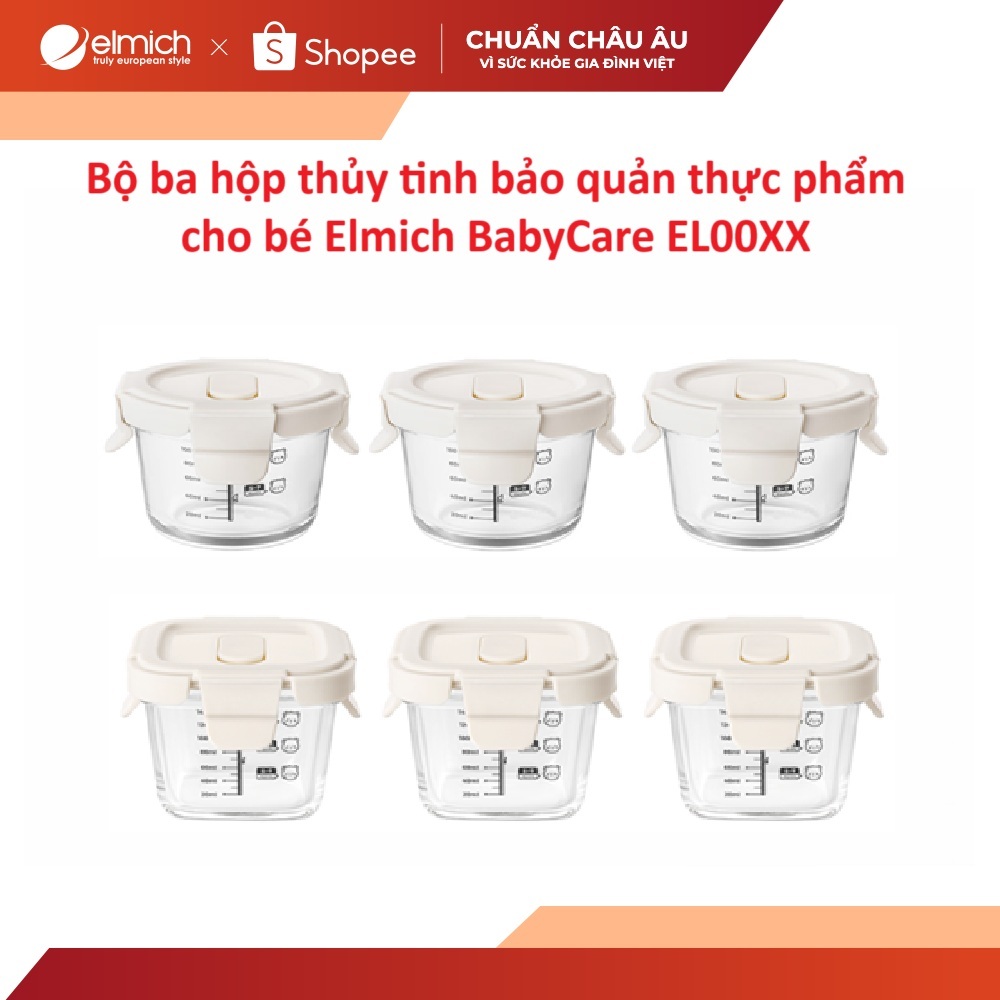 Bộ ba hộp thủy tinh bảo quản thực phẩm cho bé Elmich BabyCare