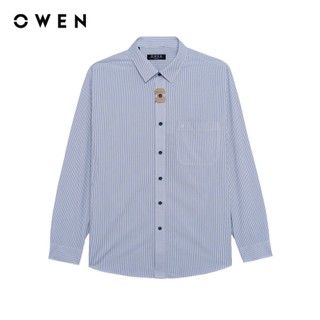 Owen - Áo sơ mi dài tay Regular Fit AR250100DT màu Xanh chất liệu Bamboo poly