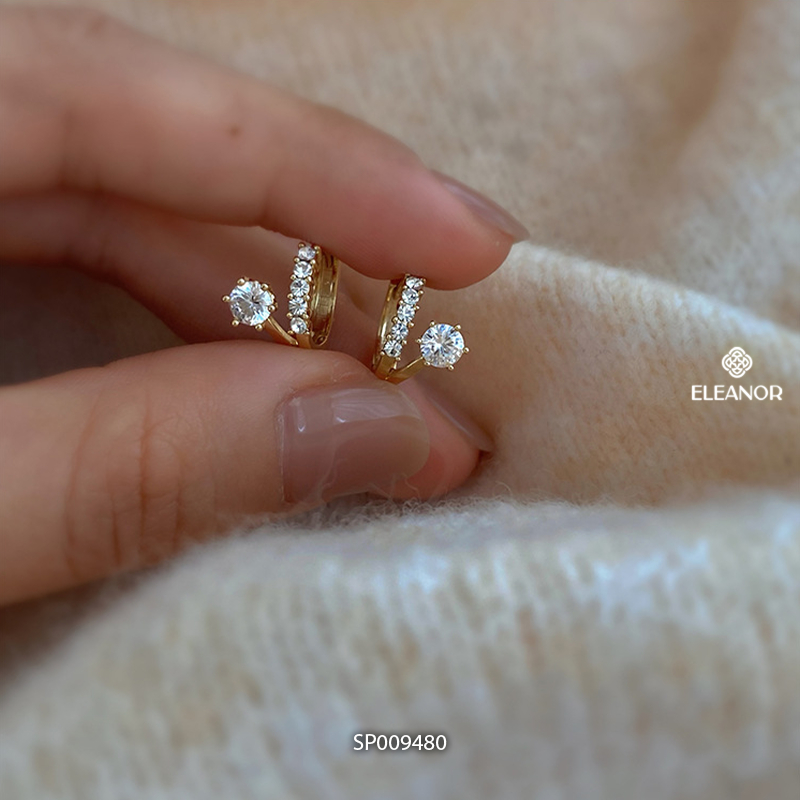 Bông tai nữ chuôi bạc 925 Eleanor Accessories viền trơn đính đá phụ kiện trang sức khuyên tai 9480