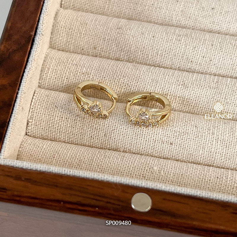 Bông tai nữ chuôi bạc 925 Eleanor Accessories viền trơn đính đá phụ kiện trang sức khuyên tai 9480