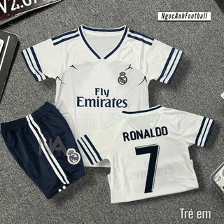 (Trẻ Em) Áo Thể Thao Trẻ Em Real Madrid Màu Trắng 2025 - Thiết Kế Số 7 Ronaldo | Tuỳ Chọn In Tên Cá Nhân