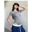 Áo Bodysuit Cộc Tay Cổ Tròn Phối Cúc Ngực RANSHI Phong Cách Cá Tính Chất Thun Gân Chính Phẩm - RBS045