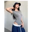 Áo Bodysuit Cộc Tay Cổ Tròn Phối Cúc Ngực RANSHI Phong Cách Cá Tính Chất Thun Gân Chính Phẩm - RBS045