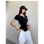 Áo Bodysuit Cộc Tay Cổ Tròn Phối Cúc Ngực RANSHI Phong Cách Cá Tính Chất Thun Gân Chính Phẩm - RBS045