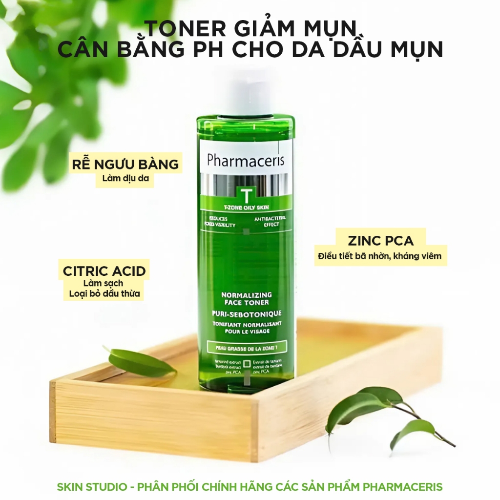 Nước cân bằng Toner giảm nhờn dành cho da dầu mụn PHARMACERIS PURI-SEBOTONIQUE 200ml - Skin Studio