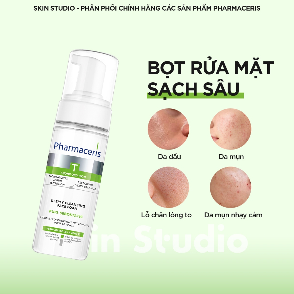 Bộ đôi Bọt rửa mặt và Toner cho da dầu mụn Pharmaceris PURI-SEBOSTATICS chai 150ml - Skin Studio