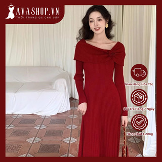 Đầm Dệt Kim Lệch Vai Cổ Điển Phong Cách Pháp Mùa Thu Đông AL09