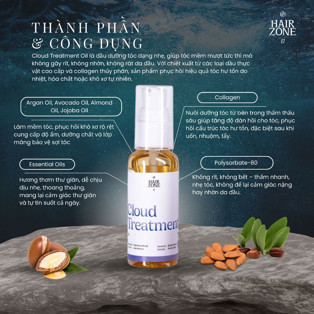 [HAIRZONE] Dầu Dưỡng Tóc Cloud Treatment Oil 56ml | Dưỡng Ẩm Phục Hồi Tóc Khô Xơ, Giảm Rụng, Tăng Độ Bồng Mượt, Không Rí