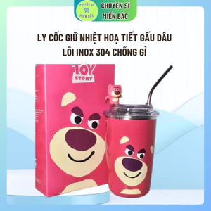 LY CỐC GIỮ NHIỆT HOẠ TIẾT GẤU DÂU LOSTO SIÊU XINH LÕI INOX 304 CHỐNG GỈ 450ML