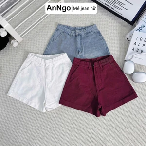 Quần short jean nữ lưng cao ống rộng nẹp lai, chất vải denim không co giãn cực xinh Anngo - AT537