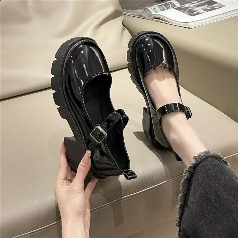 🔥Còn hàng🔥Giày búp bê nữ 5 phân Giày lolita đế cao 5cm Màu đen bóng và màu trắng mờ
