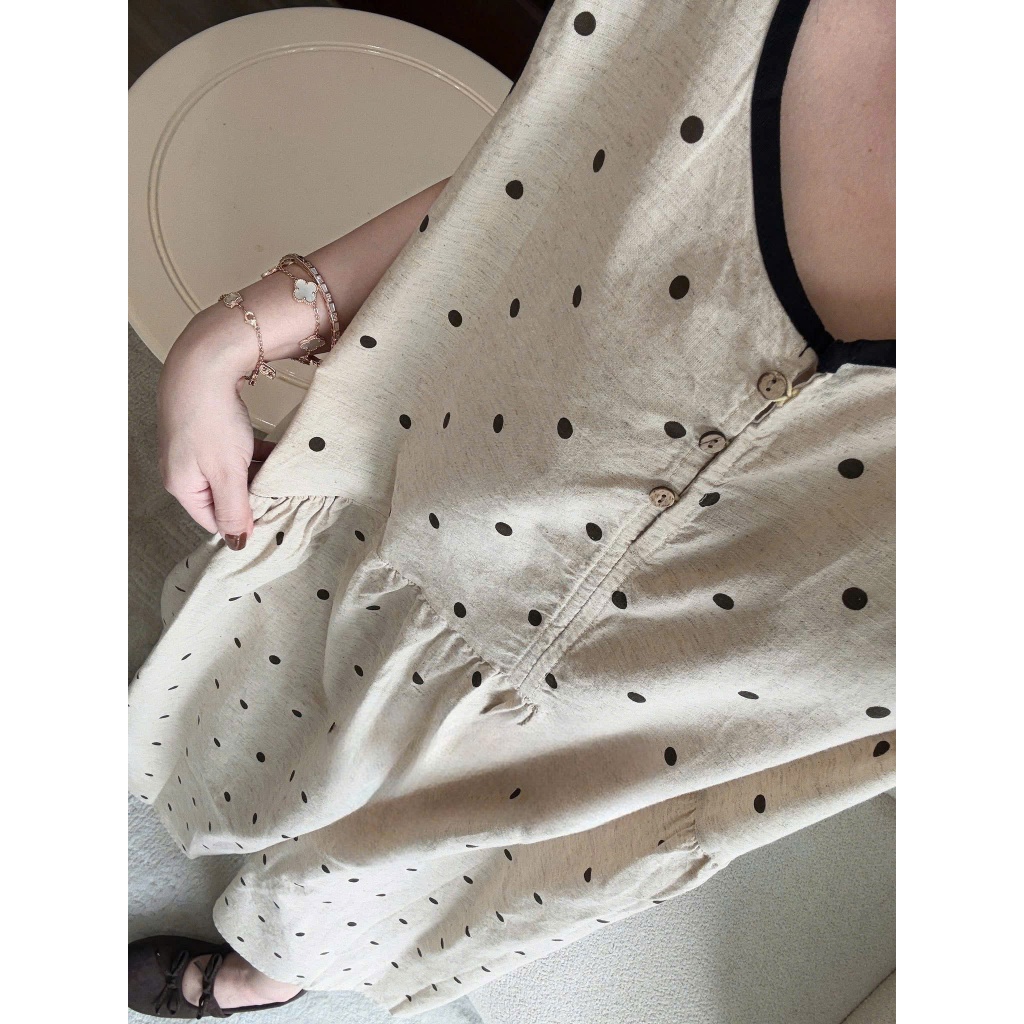 NH CLOTHERS - Đầm chấm bi dáng dài form suông thiết kế sát nách cổ tròn thanh lịch