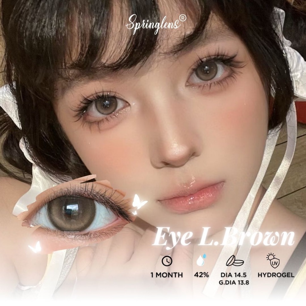 Kính áp tròng hiệu ứng bắt sáng EYE LIGHTER BROWN nâu trà có giãn 1 tháng | Spring Lens