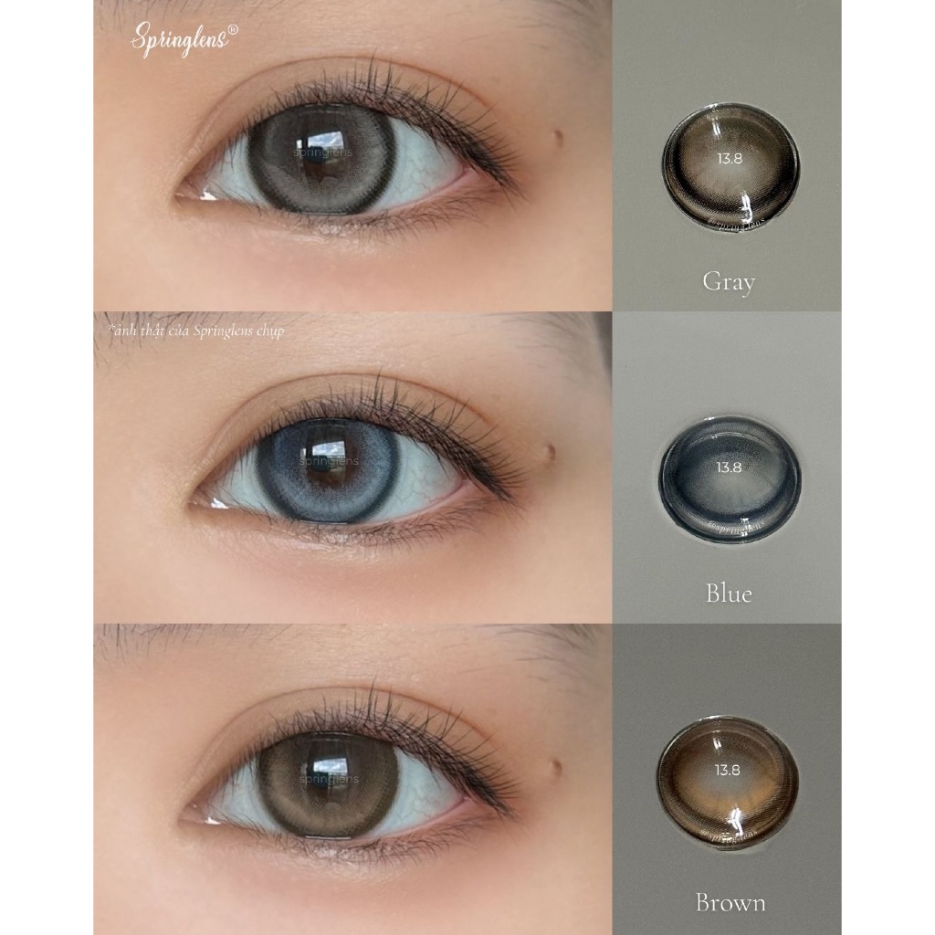Kính áp tròng hiệu ứng bắt sáng EYE LIGHTER GRAY xám bạc có giãn 1 tháng | Spring Lens