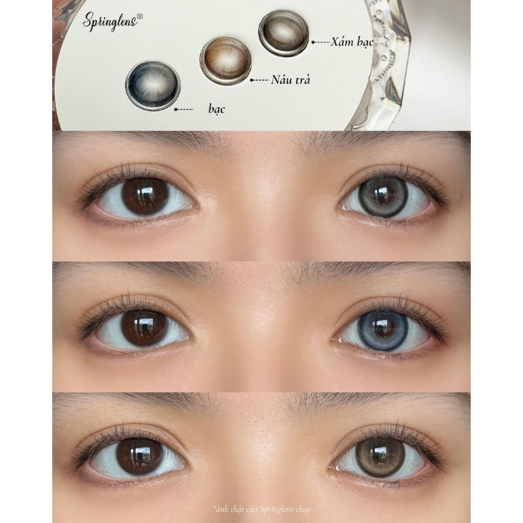 Kính áp tròng hiệu ứng bắt sáng EYE LIGHTER GRAY xám bạc có giãn 1 tháng | Spring Lens