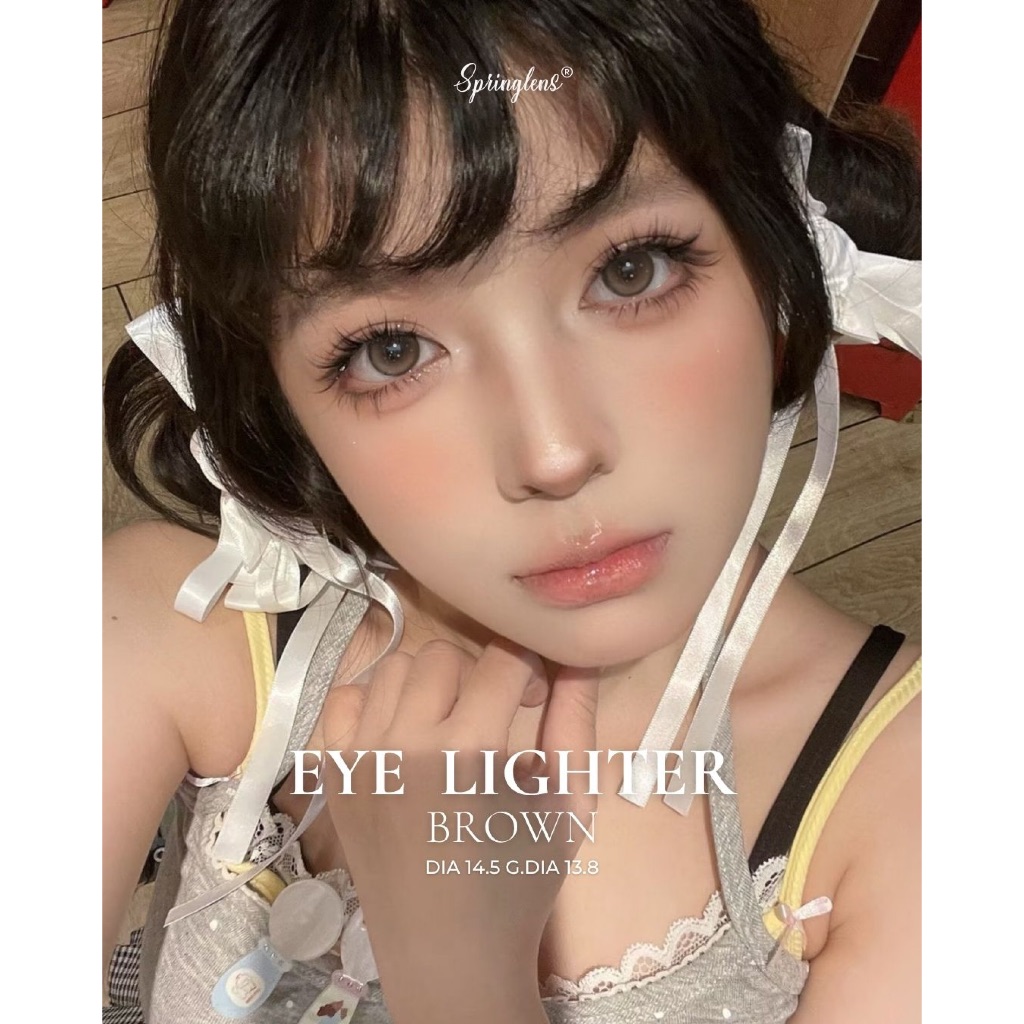 Kính áp tròng hiệu ứng bắt sáng EYE LIGHTER BROWN nâu trà có giãn 1 tháng | Spring Lens