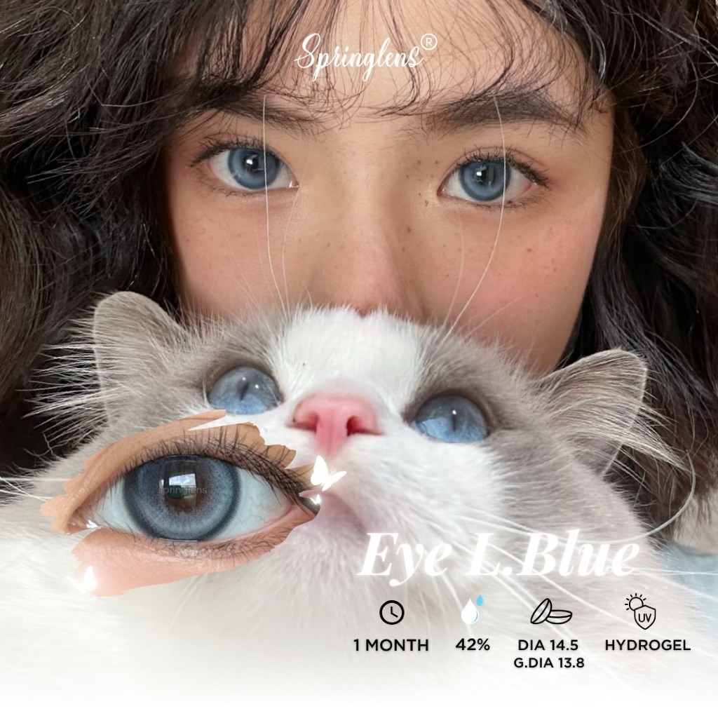 Kính áp tròng hiệu ứng bắt sáng EYE LIGHTER BLUE xanh bạc có giãn 0-7 độ | Spring Lens
