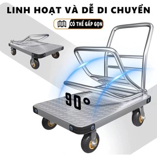 Xe Đẩy Hàng Xe Kéo Hàng Thép Bánh xe chống ồn siêu bền Tải Trọng 300kg Gấp Gọn Tiện Lợi