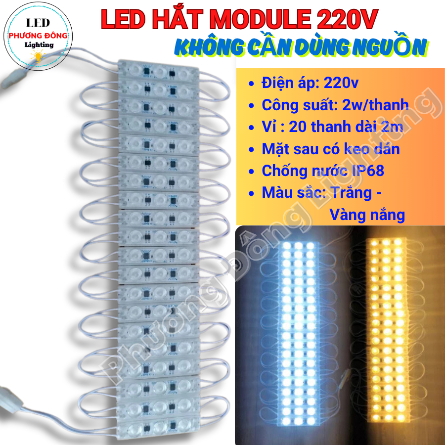 LED dán module 3 bóng, LED hắt 3 bóng Siêu sáng Trắng Vàng 220V Không cần dùng nguồn