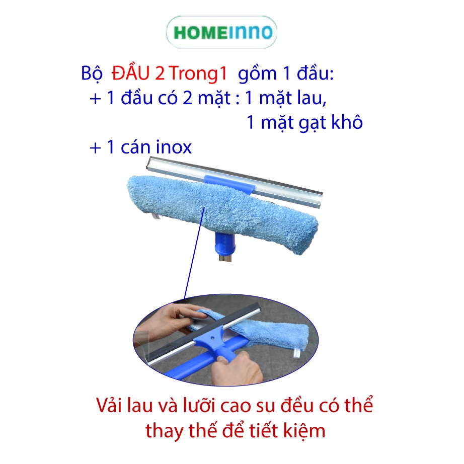 Bộ Cây Lau Kính + Gạt Nước Kiếng + Quét Mạng Nhện + Móc Lấy Đồ Trên Cao Homeinno Cán Dài 1m4, 2m, 3m, 4m, 5m
