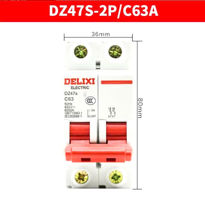 Bộ Aptomat MCB DELIXI- 2 Pha 40A 63A dòng cắt 6kA, , cb, Cầu dao điện