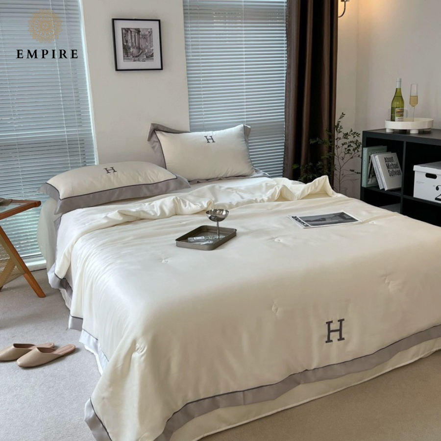 Chăn ga gối nệm đệm 4 món lụa chữ H phong cách hàn quốc Empire cao cấp - EMPIRE | Bedding & Decor