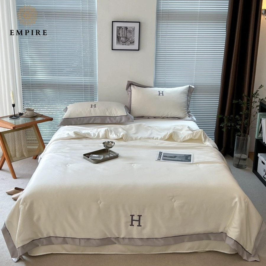 Chăn ga gối nệm đệm 4 món lụa chữ H phong cách hàn quốc Empire cao cấp - EMPIRE | Bedding & Decor