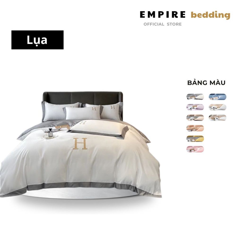 Bộ chăn ga gối nệm 4 món lụa chữ H bo chun drap giường EMPIRE cao cấp - EMPIRE | Bedding & Decor