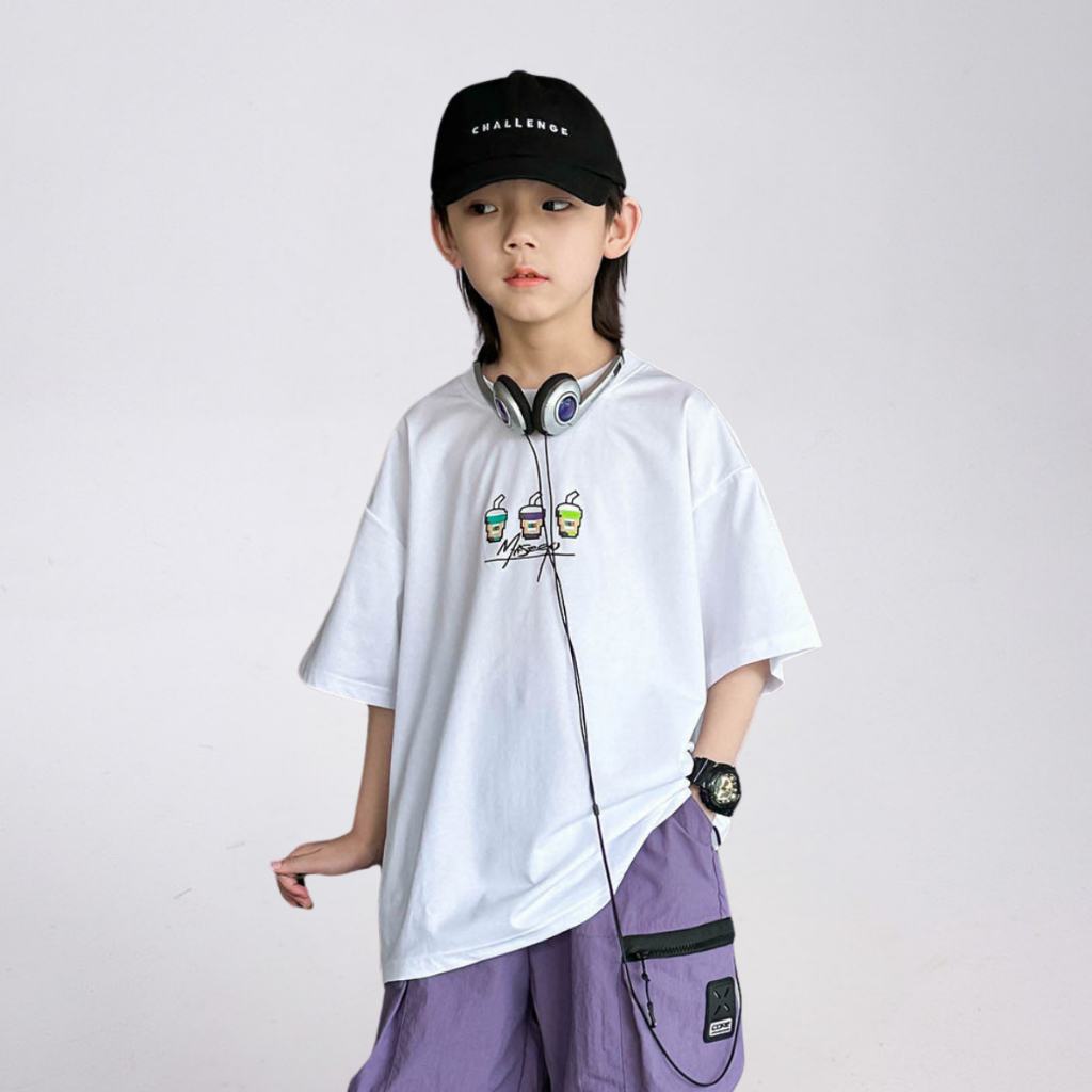 Áo Thun Ngắn Tay Mùa Hè Cho Bé Trai, Bé Gái In Hình Năng Động, Cổ Tròn | JJ Kids Fashion