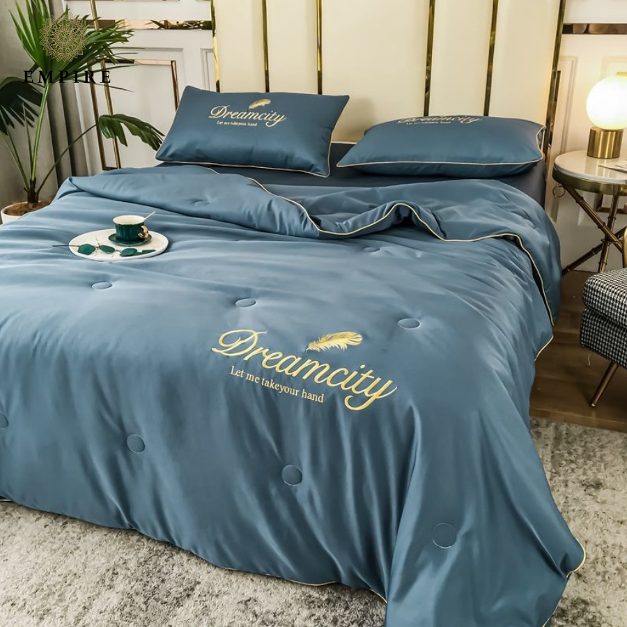 Bộ chăn ga gối nệm đệm ga bo chun set 4 món lụa chăn chần bông lụa mềm mịn thoáng mát cao cấp  - Empire Bedding & Decor