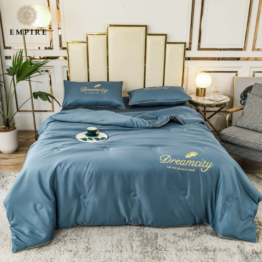 Bộ chăn ga gối nệm đệm ga bo chun set 4 món lụa chăn chần bông lụa mềm mịn thoáng mát cao cấp  - Empire Bedding & Decor