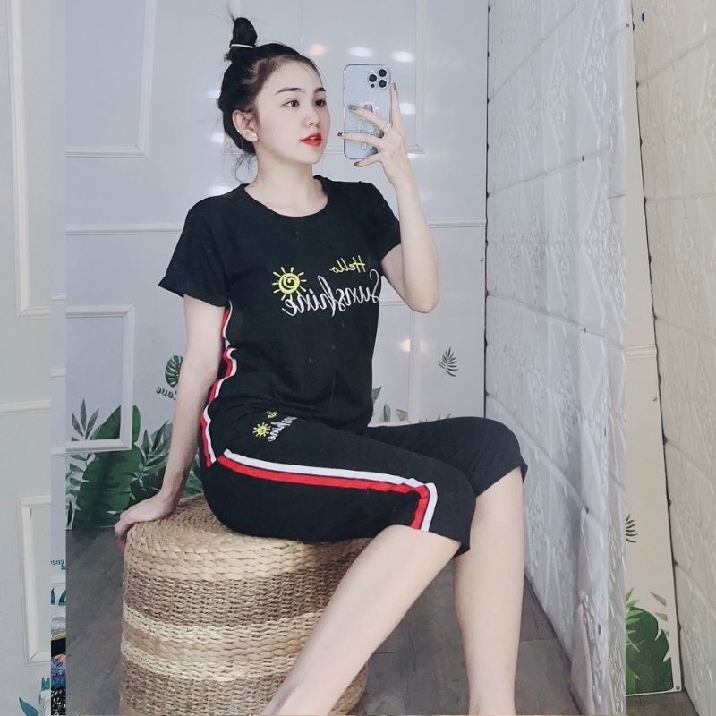 Đồ Bộ Nữ Lửng Ngố Bigsize ESHOP Thun Cotton Co Giãn - Set Đồ Mặc Nhà Dễ Thương Thể Thao Mùa Hè AD01
