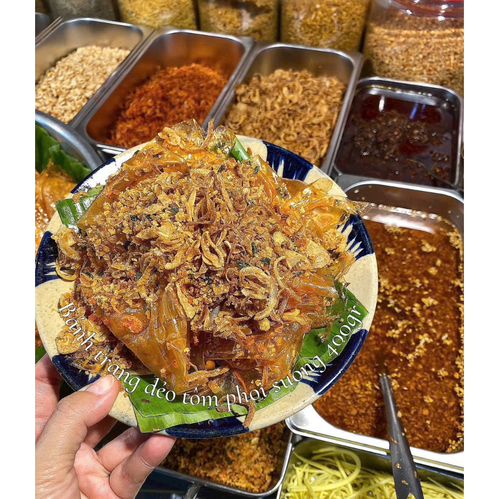 BÁNH TRÁNG DẺO TÔM PHƠI SƯƠNG Hũ 400gr Mix Gia Vị - Ăn vặt Su Xoắn