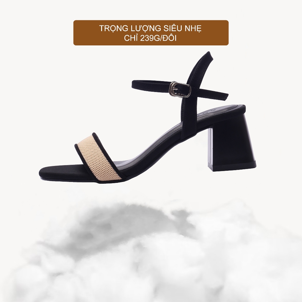 CORII - Giày Sandal Cao Gót Quai Ngang Bản Nhỏ Mũi Vuông Thời Trang và Thoải Mái Nhất - CR6IVR5 Kem Da phối Đen