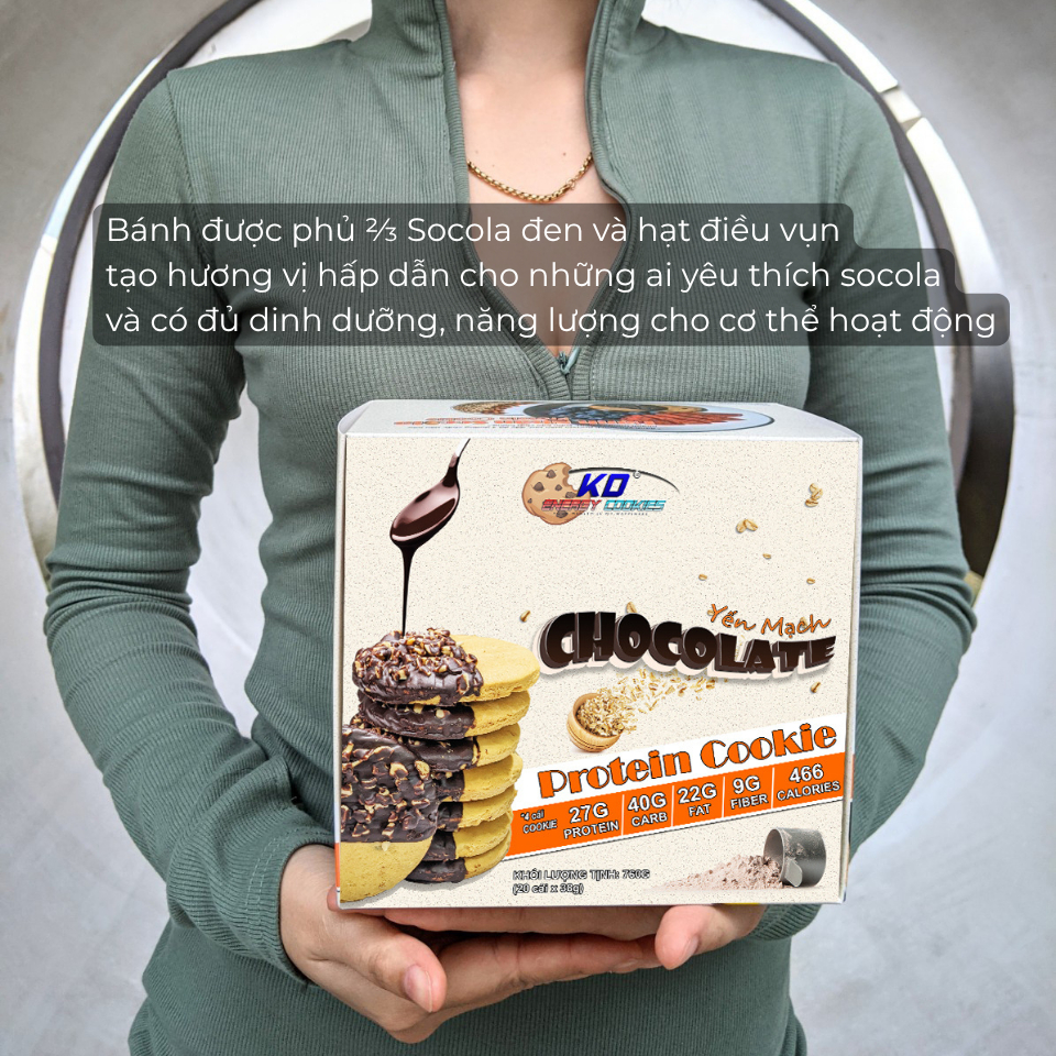 Bánh cookies protein, bánh quy ăn kiêng KD Shop vị yến mạch chocolate 760g (20 cái)