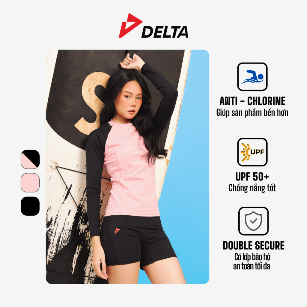 DELTA Áo Bơi Rash Guard Nữ Dài Tay Vải Anti–Chlorine Bền Bỉ Chống Tia ...