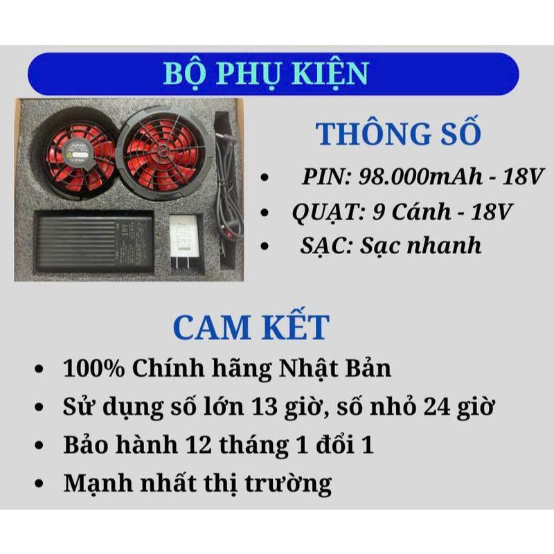 Combo 1 Áo Quạt Điều Hoà Chính Hãng - JAPAN, PIN 98.000, QUẠT 9 Cánh Không Chổi Than D-200